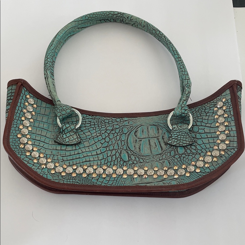 Chic Turquoise and Brown Shoulder Bag